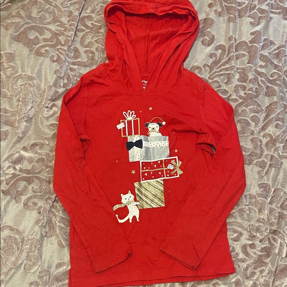 Carter's Red Hoodie with Cat and Presents Design